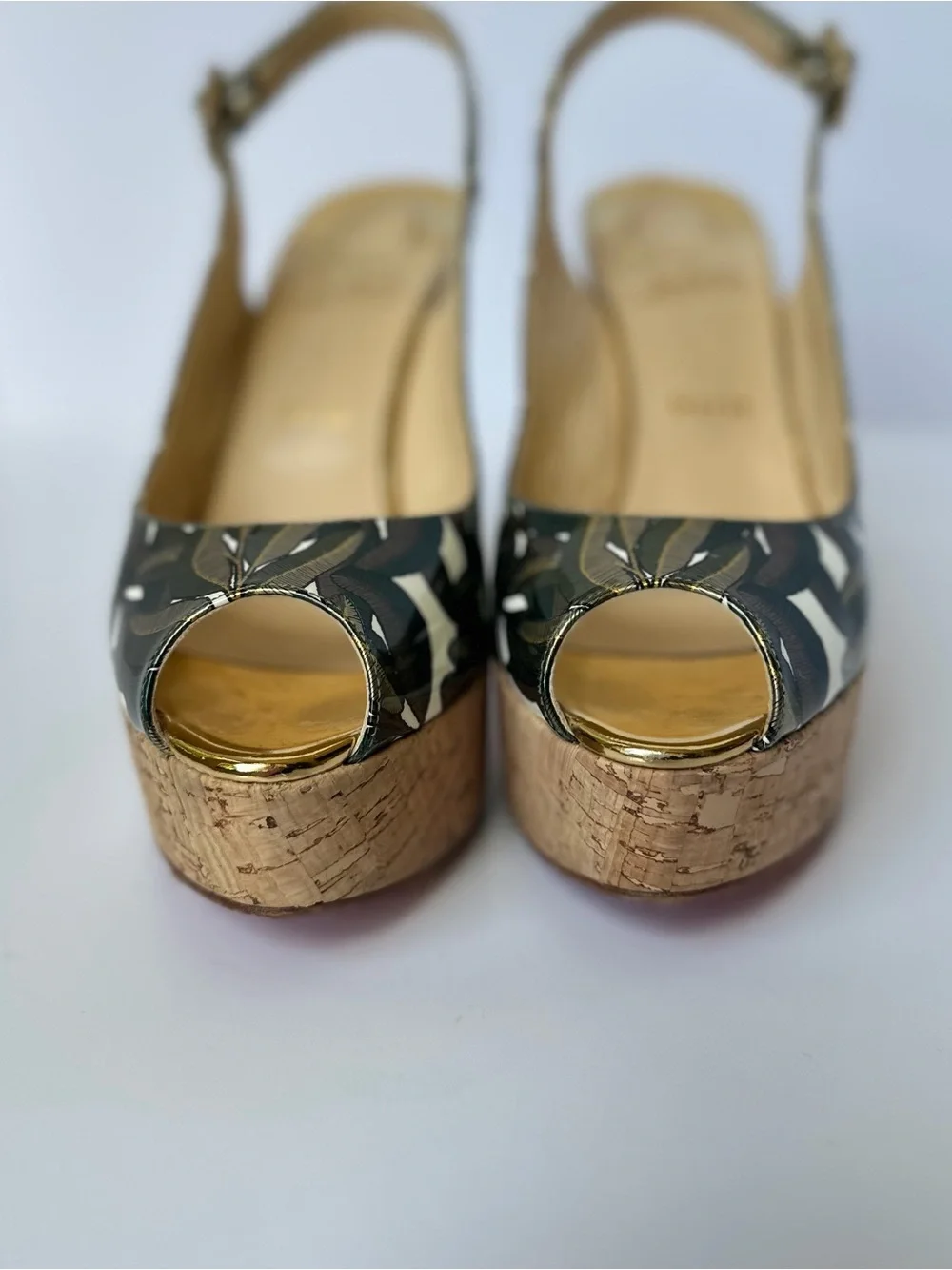 Christian Louboutin Donna Anna 120mm Palm Leaf  printed platform slingbacks
